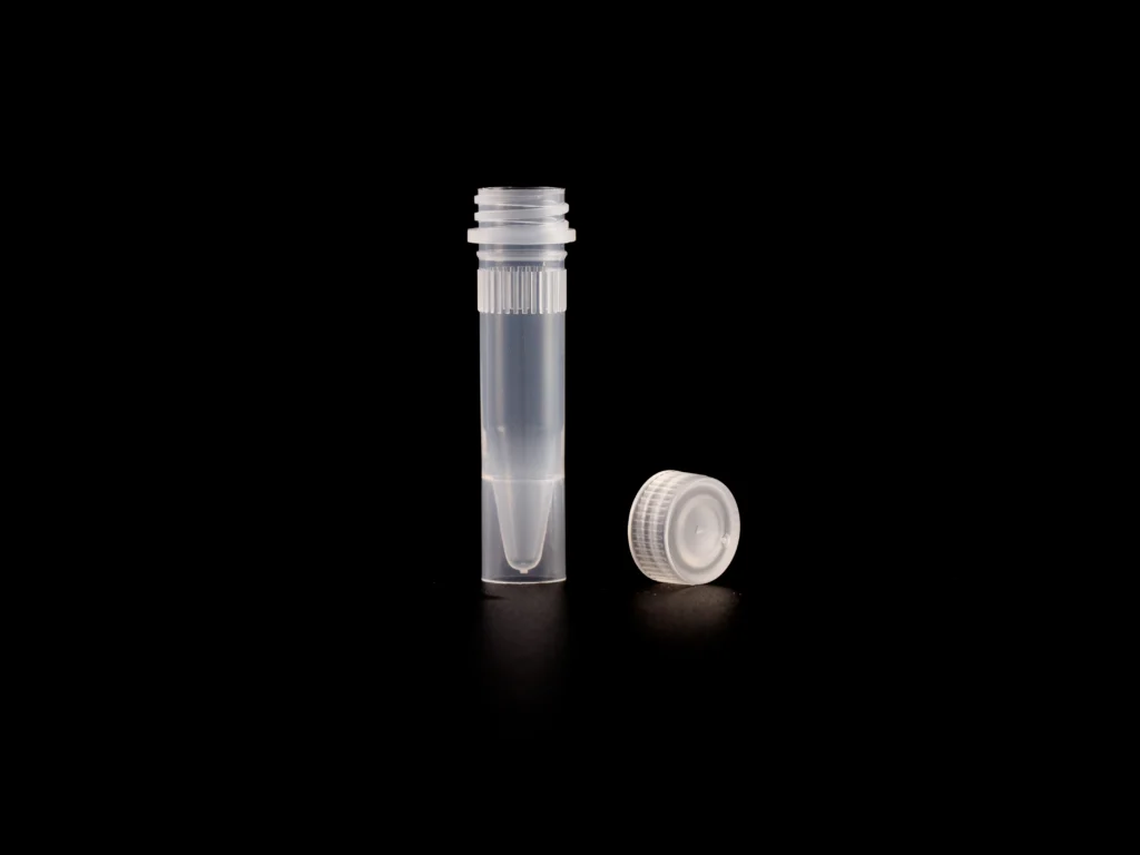 1.5 mL cryo tube with screw cap shown in unassembled structure for cryo tubes selection