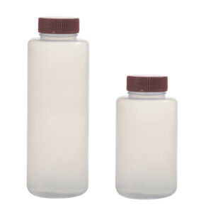 Plastic reagent bottles with screw caps for laboratory chemical storage