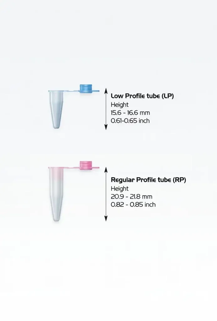 comparison of low profile and standard PCR tubes showing height differences and structure