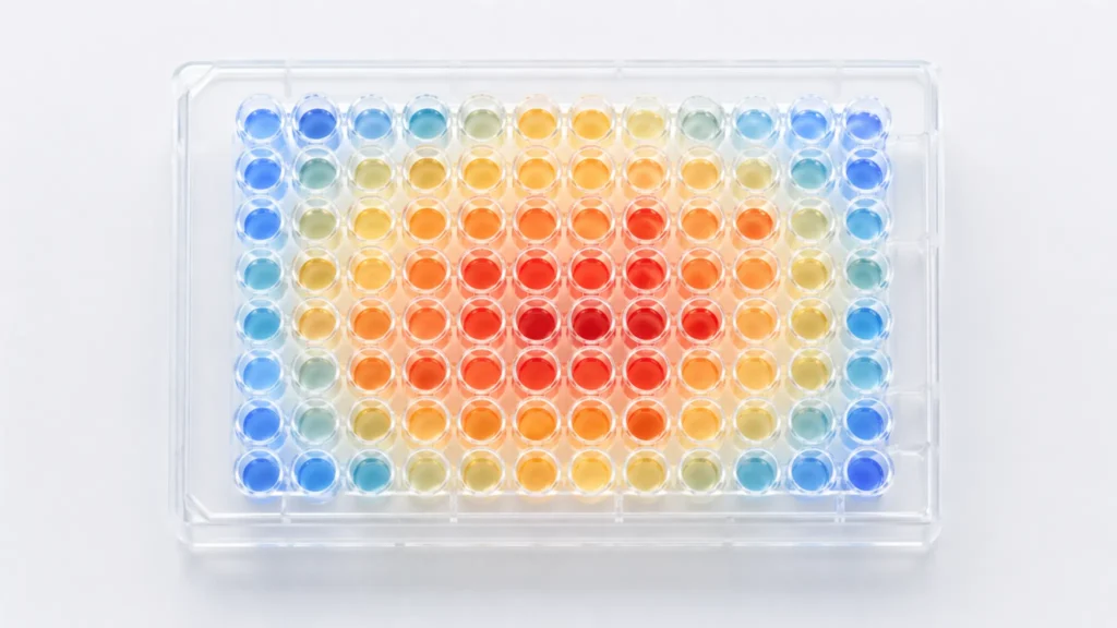 PCR plate heatmap showing structured variability with edge effects across wells