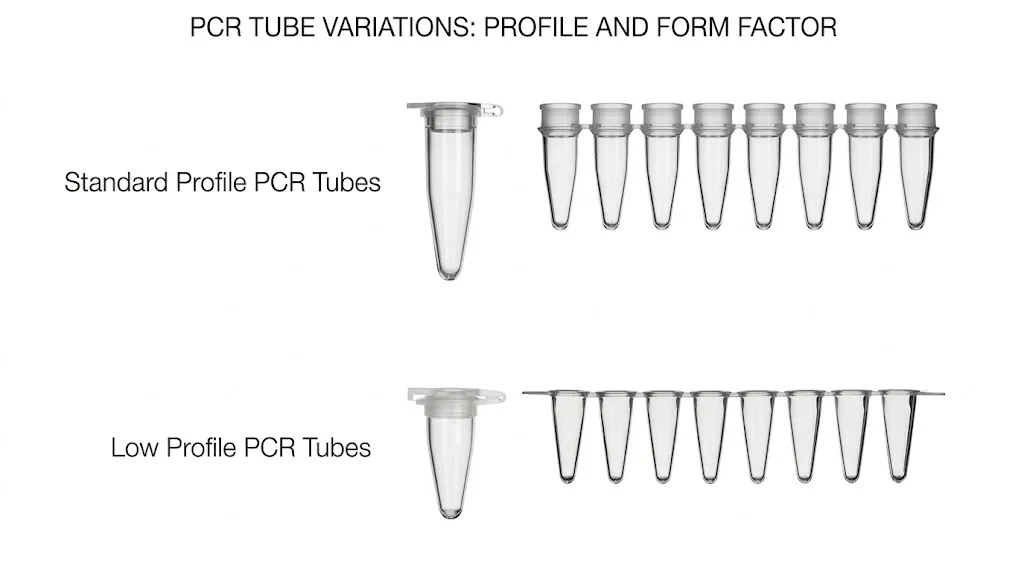 comparison of low profile and standard PCR tubes showing height difference in PCR tube rack