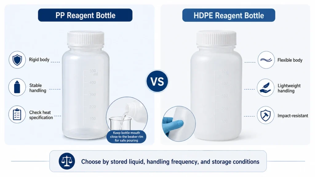 PP and HDPE reagent bottles comparison for laboratory storage and handling