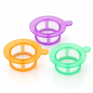 Purple, orange and green nylon mesh cell strainers for cell suspension filtration
